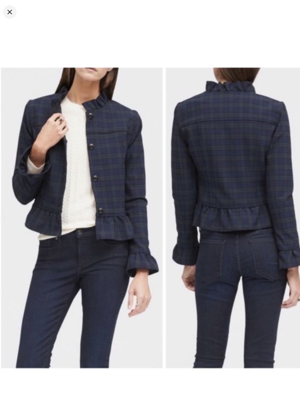 Banana Republic blue and green tartan plaid jacket with peplum hem Size 14